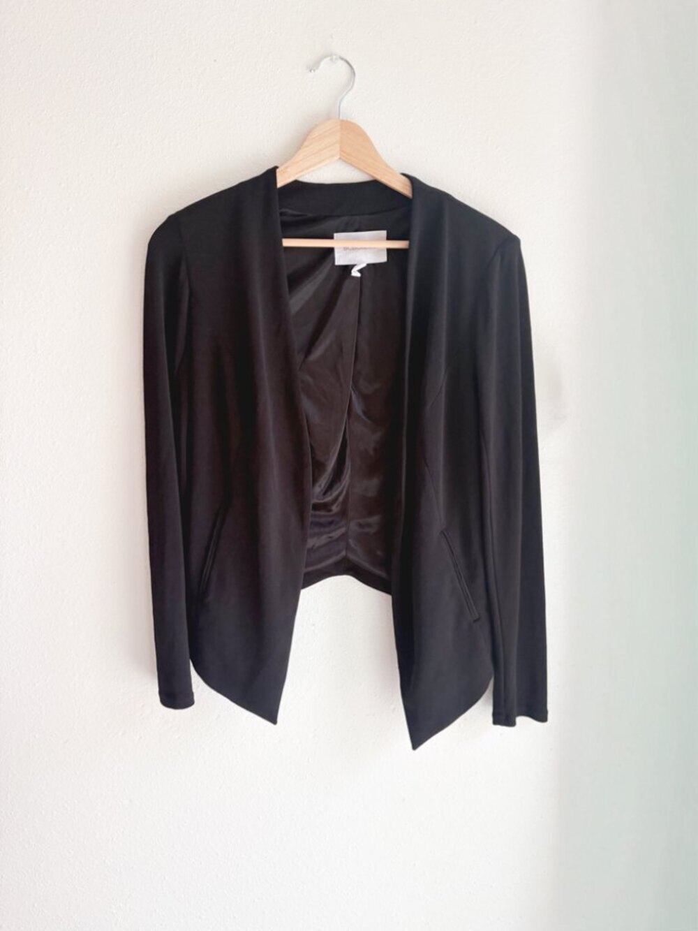BCBGeneration Black Open Front Blazer Small Draped Waterfall Lightweight Jacket - Picture 3 of 6